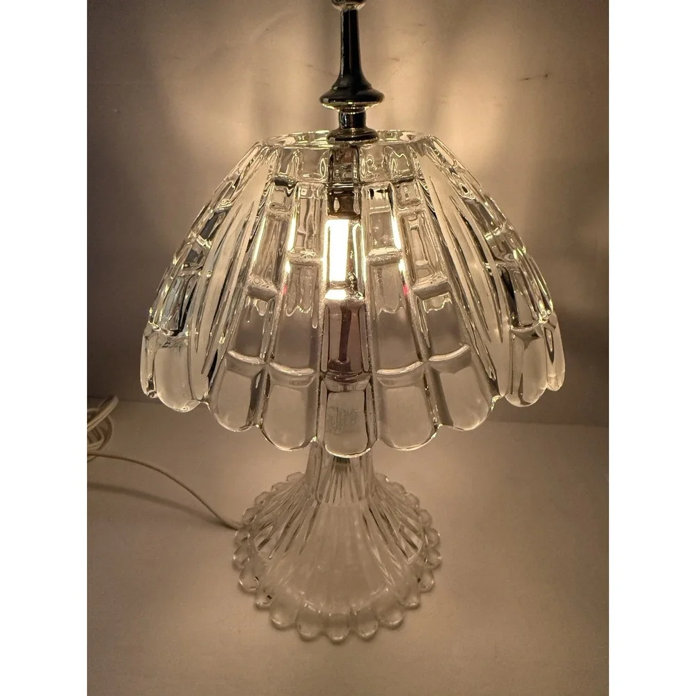 Vintage Glass Mushroom Lamp Boudoir Crystal Hollywood Regency Bedside Vanity